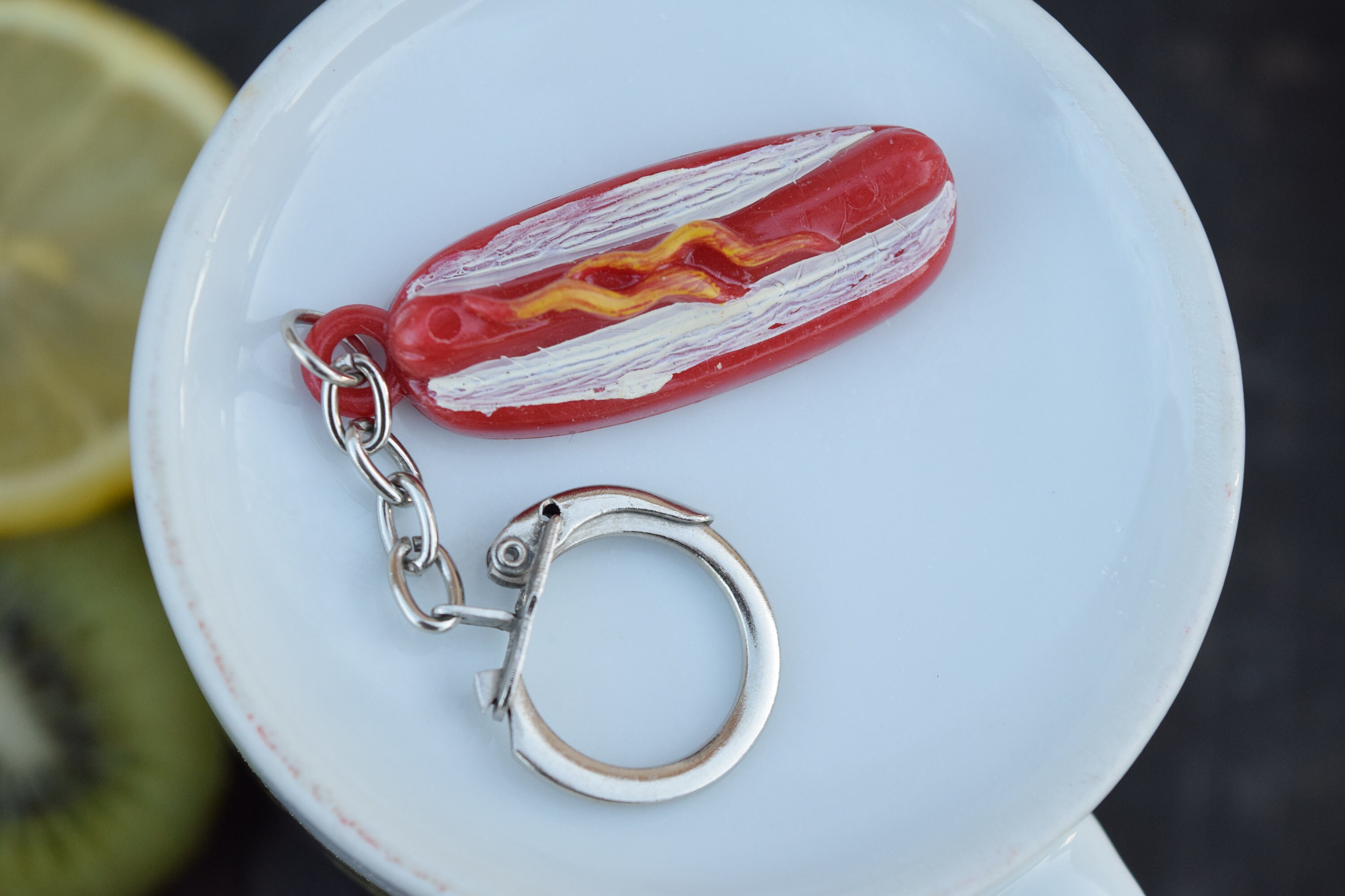 Vintage Keychain Hot Dog Keychain Ketchup and Mustard Etsy