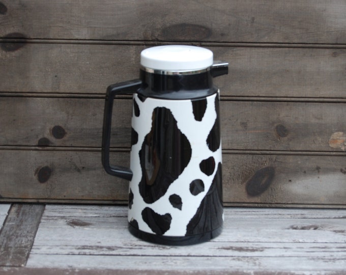 Vintage Coffee Carafe Cow Print Carafe Large Thermos Cow Kitchen Decor