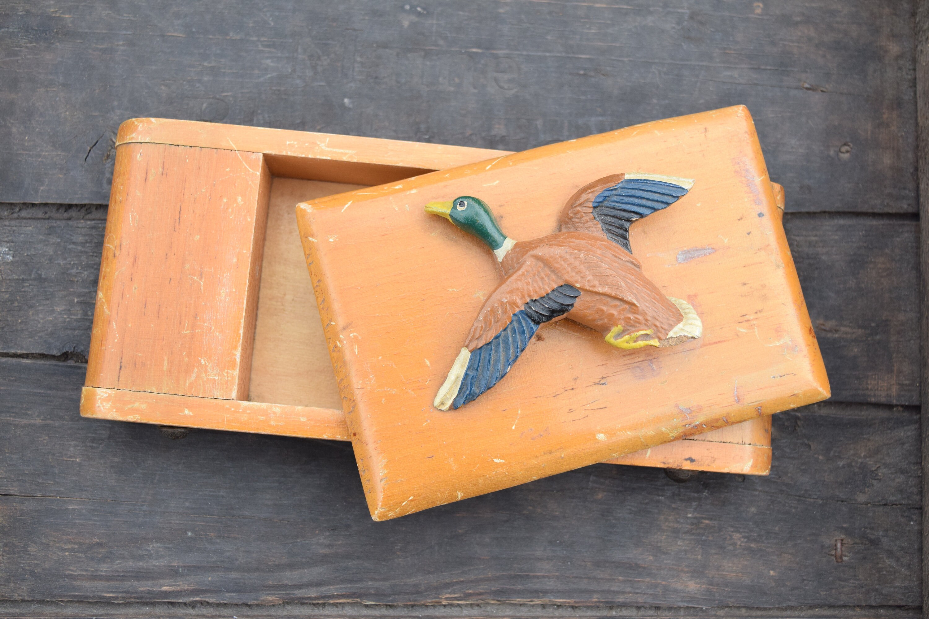 Wooden Box Mallard Duck Carved Duck Stash Box Trinket Box Etsy