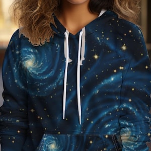 Starry Space Abstract Colored Unisex Pullover Hoodie, Artists Sweatshirt - Galaxy Nebula Celestial Design, Unique Artistic Pullover, Space
