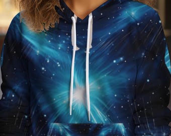 Starry Galaxy Pullover Hoodie: Blue Abstract Celestial Design