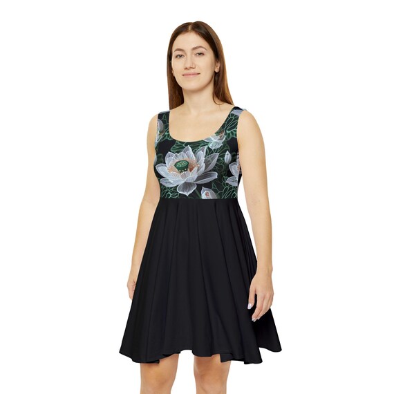 black and white floral skater dress Paper Flower Skater Dress: Black & White Floral Print, Spring Summer  Sundress