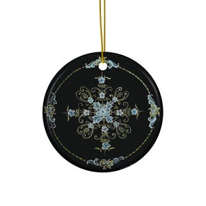 Rosemaled Ceramic Ornament, Norwegian Folk Art Decoration, Round Hanging Ornament, Original Art Print, Gift for Scandinavian Holidays,