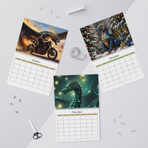 2025 Drachen Wandkalender, Drachen Bilder, Jahresplaner, Fantasy Kalender, Home Office Dekor, Einzigartiger Kalender Geschenk
