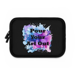 Art Teacher Laptop Sleeve, Gift for Artists, Pour Your Art Out Protective Case, Watercolor Splash Cover, Black Sleeve