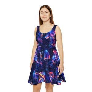 Aquatic Jellyfish Skater Dress, Women&#39;s Summer Fashion, Casual Sundress - Unique, Bright/Dark Women&#39;s Dress, Beach