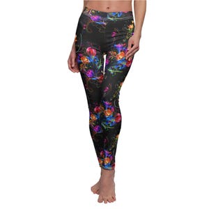 Vibrant Floral Casual Leggings for Women, Fitness Wear, Yoga Pants, Loungewear, Dance Leggings, Boho Style Leggings