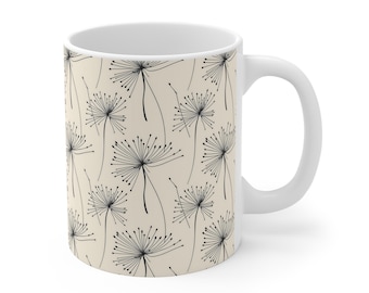 Dandelion Seed Ceramic Mug, Floral Coffee Cup, Nature Lover Gift