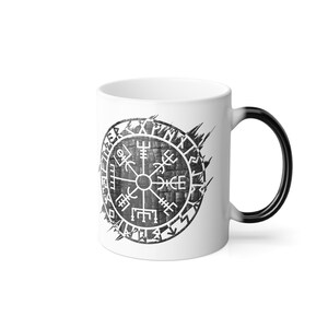 Color Morphing Mug, 11oz Viking Compass Vegvisir Hot Liquid Image Mug - Gift for Coffee Lovers, Magical Drinkware, Heat Sensitive Cup, Norse