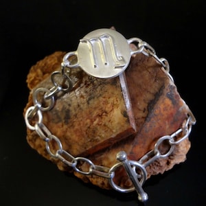 Scorpio Zodiac ID Style Bracelet, With Toggle Clasp, Handmade, .925 Sterling Silver, SZ-7.25