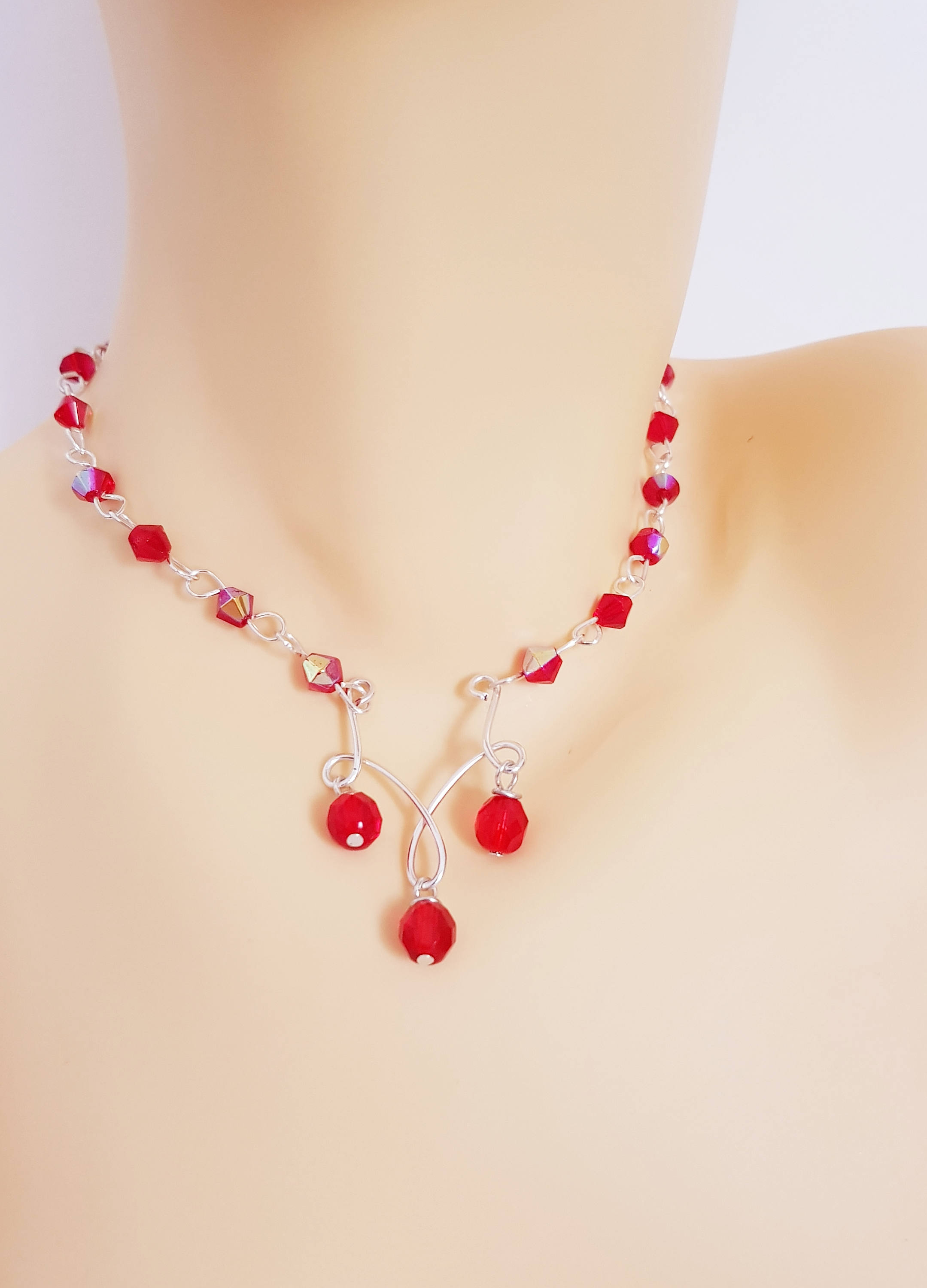 Crystal Choker Necklace Red Crystal necklace Wire looped Etsy