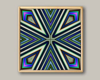 Framed Ceramic Tile, Abstract Geometric Design, Art Deco style, Blue, black and white Wall Art in a wood frame
