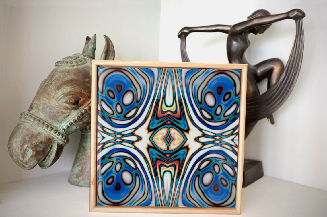 Ceramic Tile Art Abstract wall art Art Nouveau style Blue Etsy