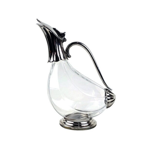 Duck Decanter, Glass Silverplate Wine Carafe, Whiskey Claret Jug