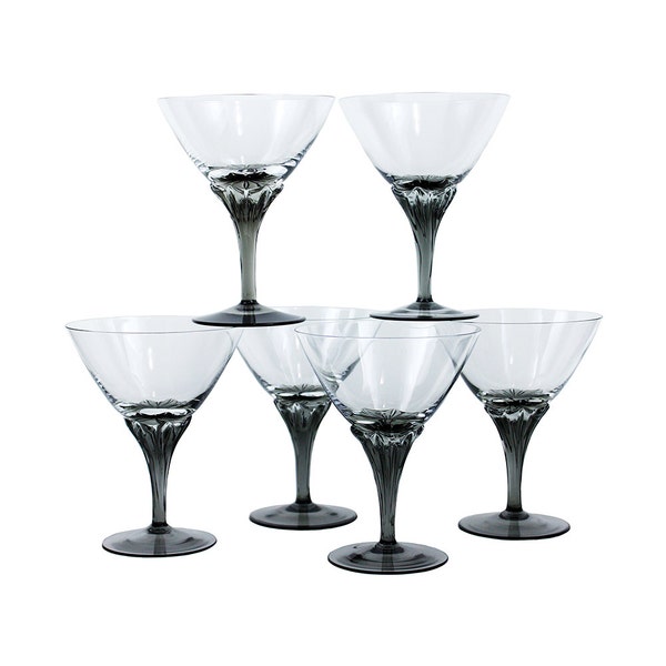 Vintage Martini Glasses, Smokey Stems, Crystal Cocktail Coupes, Blown Glass Stemware