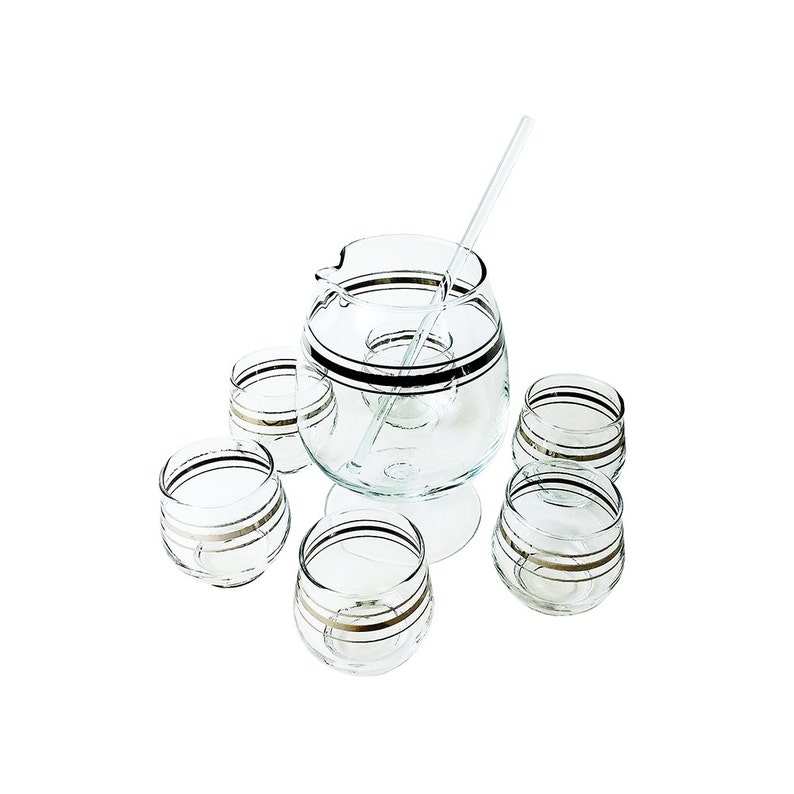 Clear Vintage Cocktail Pitcher Stirring Rod Whiskey Glasses Etsy