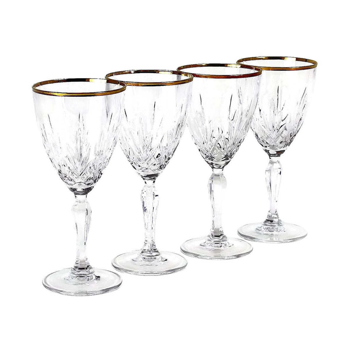 SALE Gold Rim Wine Glasses Cut Crystal Stemware Vintage Etsy