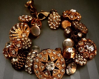 Gold Antique Rhinestone Button Bracelet