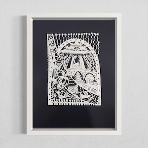 The Christmas Night original scherenchnitt papercut | silhouette decor paper art by Odeta Tumenaite Brazeniene.