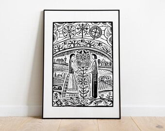 Native linocut print "Farewell to Lithuania" by famous Lithuanian artist