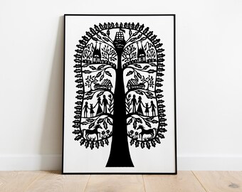 Lithuania in the Oak Tree original scherenchnitt papercut | Lithuanian silhouette decor by Odeta Tumenaite Brazeniene