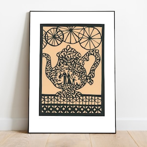 Tea Magic no.6 original scherenchnitt papercut | silhouette decor paper art by Odeta Tumenaite Brazeniene.