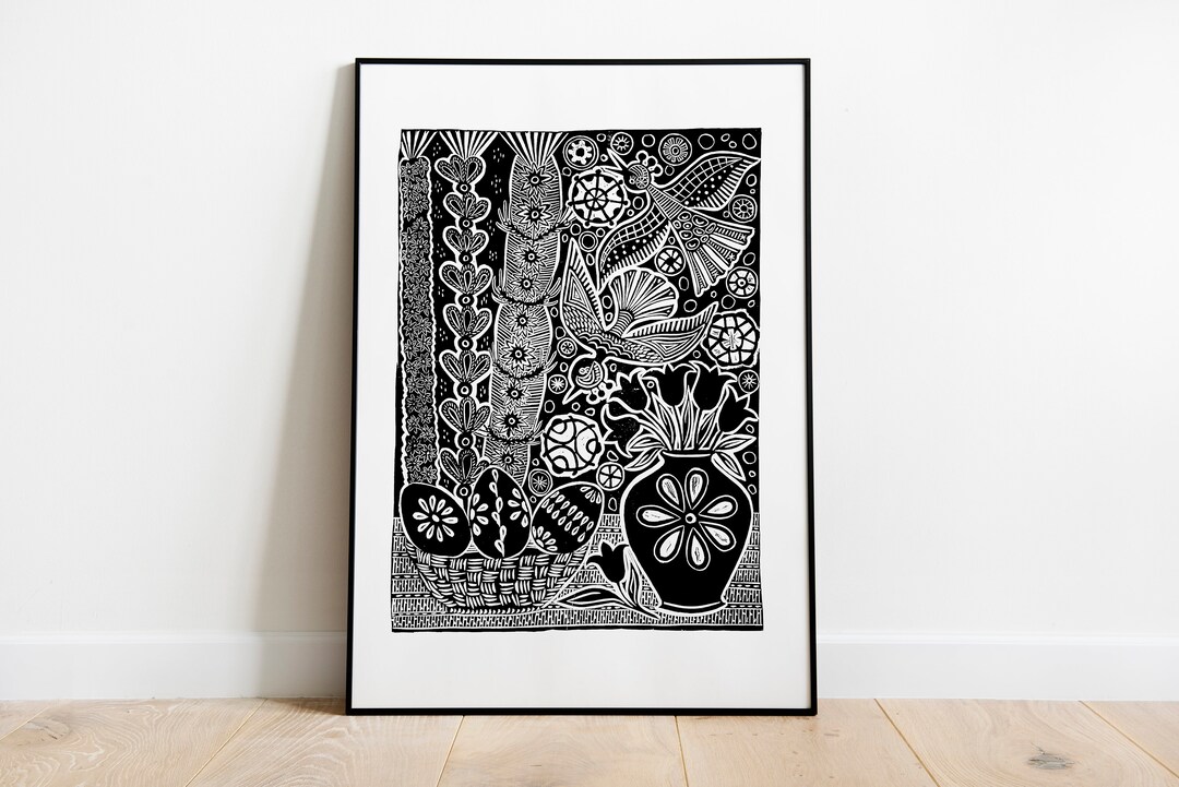 Spring Break Linocut Spring Still Life Original Linocut Print | Lithuanian Handmade Lino ...