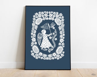 Summery Angel  original scherenchnitt papercut | Lithuanian silhouette decor by Odeta Tumenaite Brazeniene