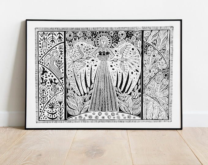 Angel of Spring Original Linocut Print | Lithuanian Handmade Lino Print ...