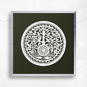 Mandala originale con motivo a foglie di quercia, ritaglio su carta / decorazione a silhouette realizzata da Odeta Tumenaite Brazeniene.