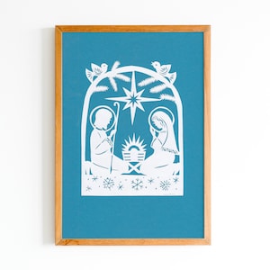 Crèche de Noël originale en papier découpé scherenchnitt blanc | Décoration silhouette lituanienne par Odeta Tumenaite Brazeniene