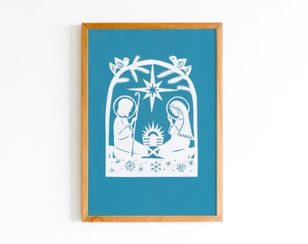 Nativity Scene in White original scherenchnitt papercut | Lithuanian silhouette decor by Odeta Tumenaite Brazeniene