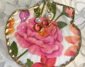 Decoupage Scallop Shell Ring Dish Trinket Handmade
