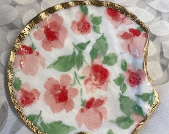 Decoupage Scallop Shell Ring Dish Trinket Handmade