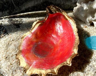 Hand-Painted Oyster Shell Ring Dish Beach Decor Jewelry Organizer
