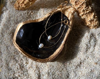 Hand-Painted Oyster Shell Ring Dish Beach Decor Jewelry Organizer