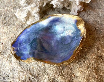 Hand-Painted Oyster Shell Ring Dish Beach Decor Jewelry Organizer