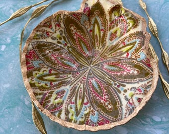Decoupage Scallop Shell Ring Dish Trinket Handmade Floral Starburst