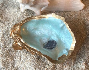 Hand-Painted Oyster Shell Ring Dish Beach Decor Jewelry Organizer