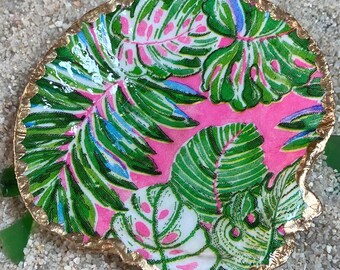 Decoupage Scallop Shell Ring Dish Trinket Handmade