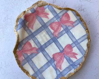 Decoupage Scallop Shell Ring Dish Trinket Handmade Bows