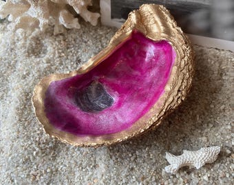 Hand-Painted Oyster Shell Ring Dish, Easter, Beach Decor Jewelry Organizer