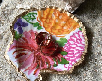 Decoupage Scallop Shell, Ring/Trinket/Pin Dish, Beach, Decor, Handmade, Bridesmaid, Birthday, Flower