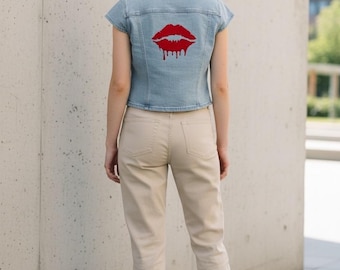 Top corto ajustado con bordado a mano del águila americana, ¡talla extra pequeña!