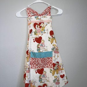Handmade Valentine Apron, Cowboy Lovers Print Heart Apron, Retro Love Story | Kid Size Large