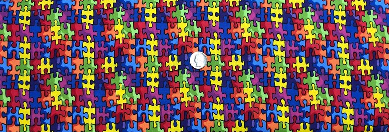 Autism Awareness By Windham Fabrics 19596 Purple And Green Puzzle Pieces Fabric By The Yard Puzzle Piece Fabric Yellow Blue Red Sewing Fiber Sewing Needlecraft Puzzles Design Media De