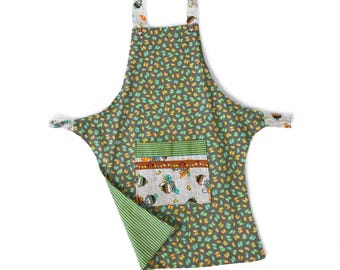 Handmade sock monkey Print Apron, Whimsical monkey Pattern,  kids Size Small