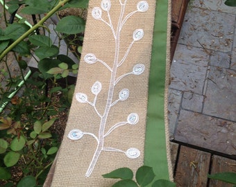 Clergy Stole- reversible burlap stole with tree details. Perfect Pastor stole, Minister stole for Weddings.  A wonderful gift!