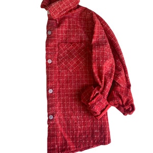 Red Acidwashed Windowpane Plaid Button Up