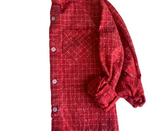 Red Acidwashed Windowpane Plaid Button Up